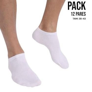 Imagem de Kit 12 Pares Meia Algodão Soquete Cano Baixo Branca Preta 38-43 896 - 