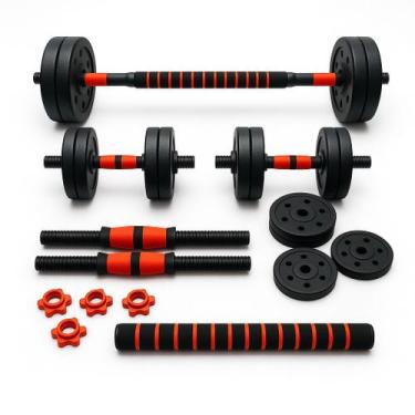 Imagem de Kit Halteres Ajustáveis 6 em 1 com Barra e Anilhas Treino em Casa Peso