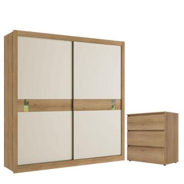 Imagem de Guarda Roupa Casal Copenhagen 2 Portas Capuccino Off White Cacau Flex e Cômoda Gaveteiro Condessa Capuccino - THB