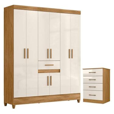 Imagem de Guarda Roupa Casal Portugal e Cômoda MS913 Freijó Off White – Moval