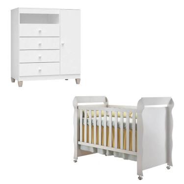 Imagem de Berço Americano Mirelle e Cômoda Infantil Ternura Baby Branco Brilho - Incorplac