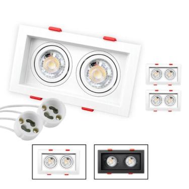 Imagem de 2 Spot Recuado Duplo Embutir Led + Lâmpada Mr16 Gu10 Luminária Teto Sa