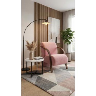 Imagem de Poltrona Decorativa Veludo Braço Madeira - Norte. Dist., Rosa, 10kg