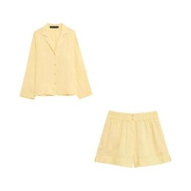 Imagem de Conjunto Feminino Casual Amarelo Manteiga Primavera Verão: Camisa E Sh