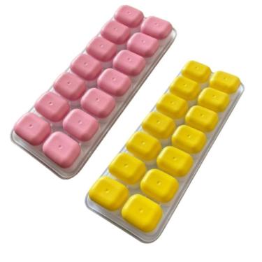 Imagem de Forma de Gelo Kit 2 Unidades Kit 2 Formas de Gelo Silicone com Tampa Fundo Flexível para Cubos Uso Doméstico Rosa