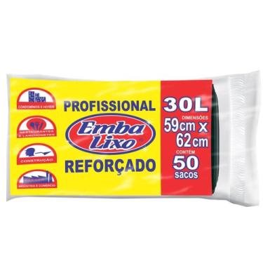 Imagem de Saco de Lixo Preto 30L Reforçado Embalixo - Profissional 50 Unidades, 