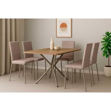 Imagem de Conjunto de Jantar Sala Completa Loire 6 Lugares Tampo em MDP com Cadeiras Amsterdã Beg...