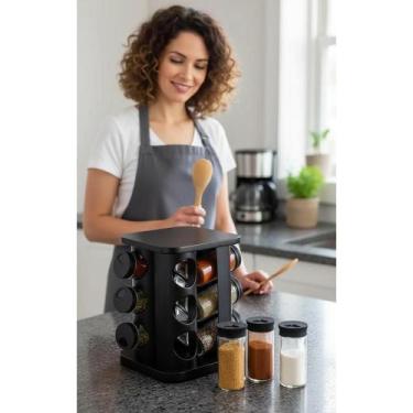 Imagem de 2x Porta Temperos Giratório Preto 12 Potes Vidro 85ml - Congratulation