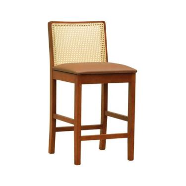 Imagem de Banqueta Média Pérola Madeira Maciça Telinha c/ 62cm - Amêndoa Assento