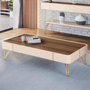 Imagem de Mesa de Centro Para Sala Pés de Aço Cadenza Off/Castanho - HB Móveis, 