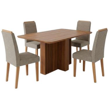 Imagem de Conjunto de Jantar Isadora e Taís 4 Lugares Tampo em MDF com Cadeiras Estofadas Linho B...