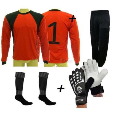 Imagem de Conjunto 1Camisa 1Calca 1Meia 1Luva Goleiro verm Popular - Lince, M