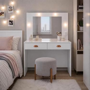 Imagem de Penteadeira camarim camila com led - espelho - tomada 20a cor:branco -