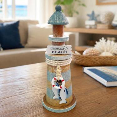 Imagem de Farol Marítimo Decoração Beach Artesanal Casa Praia De 22cm B - Genéri