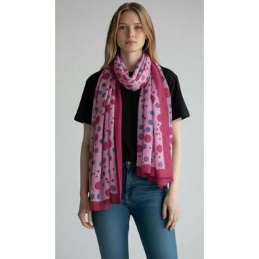 Imagem de Lenço Chiffon Bolinhas Coloridas 50x150cm Rosa Feminino - Congratulati