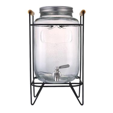 Imagem de Suqueira de Vidro 5L com Torneira e Suporte Metálico Design Elegante para Festas e Reuniões Transparente Yeet