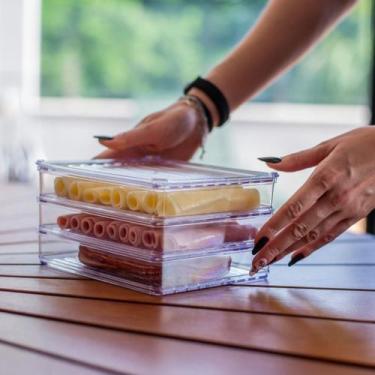 Imagem de Kit Porta Frios Presunto Queijo Kit Acrílico Resistente Com Tampa Herm