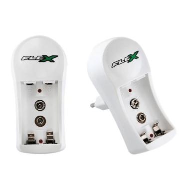 Imagem de Carregador de Bateria 2 Flex FX-C11 para AA AAA 9V com Proteção Contra Curto-Circuito e LED Bivolt Branco 1 un