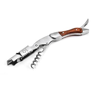 Imagem de Abridor De Garrafa Saca Rolhas Aço e Madeira Inox 2 Estágios