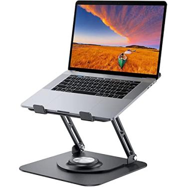 Imagem de Suporte de laptop para mesa, suporte de computador ajustável com base giratória de 360 °, suporte de laptop ergonômico para trabalho colaborativo, suporte de laptop dobrável e portátil, adequado para todos os laptops de 10 a 17 " (cinza)
