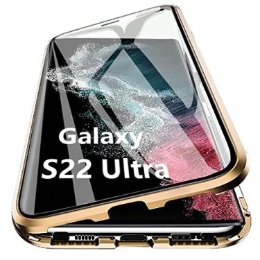 Imagem de Woskko Capa para Galaxy S22 Ultra Magnética, 360° Vidro Temperado Transparente com Adsorção Magnética Metal Alumínio Capa Para-choque para Samsung Galaxy S22 Ultra 6,8" 2022 (Ouro)