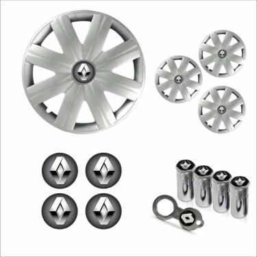 Imagem de Jogo Calota Aro 14 Clio Logan 2007 2008 Renault + Emblema Resinado + Tampa Ventil Antifurto