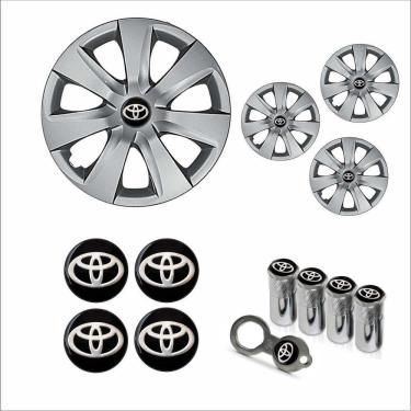 Imagem de Jogo Calota Aro 14 Etios 2014 à 2015 Toyota + Emblema Resinado + Tampa Ventil Antifurto