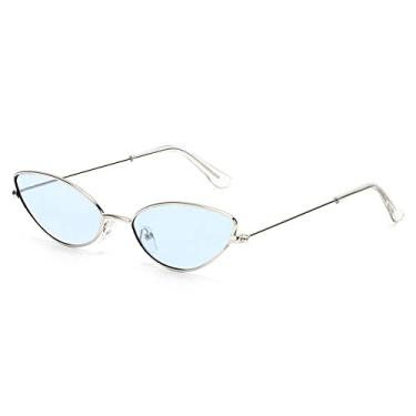 Imagem de 1 peça unissex pequenos óculos de sol retrô tendência colorido armação de metal lente clara óculos de sol vintage steampunk tons óculos de verão, c, prata, azul, china