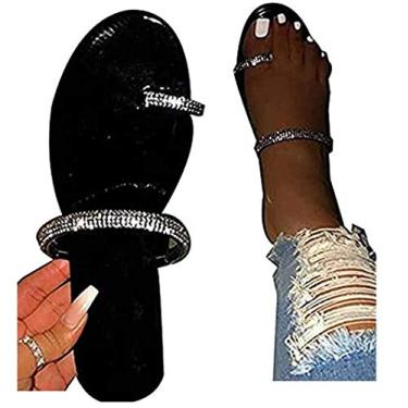 Imagem de Sandálias femininas planas, sandálias confortáveis femininas fashion leopardo/zebra/estampa de cobra salto plano sem cadarço sandálias com zíper, Z8-black, 8.5