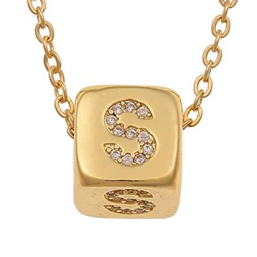 Imagem de LHDUF Colares de Inicial Pequenos para Mulheres, Presentes para Mulheres Fresco Bonito Quadrado Inicial Colar 18K Joias de Ouro para Mulheres, Metal, Sem Pedra Preciosa