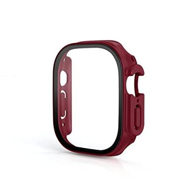 Imagem de KAPPDE Vidro + Capa para Apple Watch Case Ultra 49mm PC Bumper Capa Temperada Protetor de Tela Shell Iwatch Accessorie Series Ultra Cover (Cor: Vermelho vinho, Tamanho: Ultra 49MM)