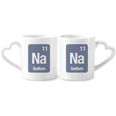 Imagem de Na Sodium Chemical Element Conjunto de canecas de porcelana para casais, copo de cerâmica para amantes e coração