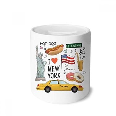 Imagem de DIYthinker I Love New York Hot Dog Donuts America Texi Money Box Saving Banks Ceramic Coin Case Kids Adults