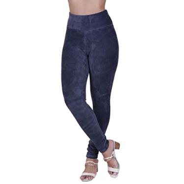 Calça de Veludo Legging Cotelê Cintura Alta Térmica Feminino Terra e Mar  Modas Tamanho:P;Cor:Azul;Genero:Mulher