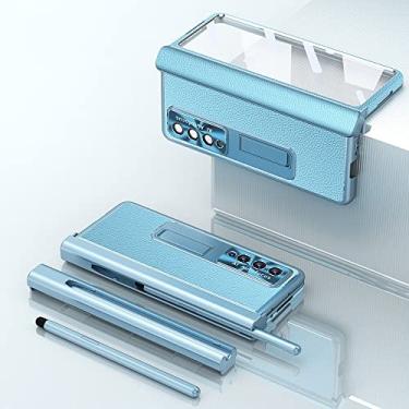 Imagem de Capa de filme protetor de tela de couro anti-choque para Samsung Galaxy Z Fold 4 5G Fold4 Fold 3 Fold 3 S Capas para caneta, azul, para Samsung Z Fold 3