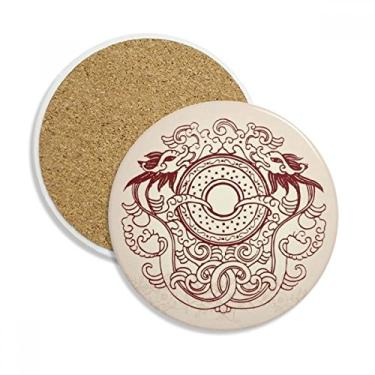 Imagem de Duas canecas de dragão chinês com porta-copos com porta-copos com proteção de mesa, pedra absorvente