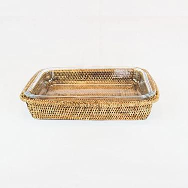 Imagem de Refratário de Vidro Retangular (39cm) com Suporte em Rattan MAYA