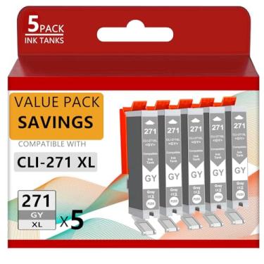 Imagem de Pacote com 5 cartuchos de tinta cinza CLI-271XL para impressoras Canon 271 XL Gray Pixma TS8020 TS9020 MG7720 CLI-271XL GY Ink Tank