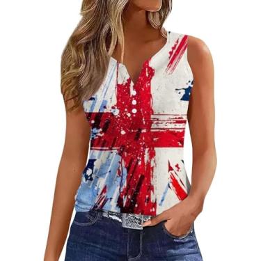 Imagem de Regatas femininas com botão e gola V, túnica 4 de julho, camisetas patrióticas, bandeira americana, sem mangas, patrióticas, tops patrióticos, Branco, P