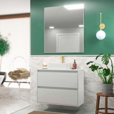 Imagem de Gabinete Para Banheiro Com Cuba E Espelheira 80cm Mdf Dubai - On Móveis Cor:branco