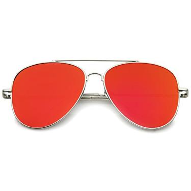 Imagem de zeroUV Óculos de sol aviador grandes totalmente metálicos espelhados, lentes planas, 60 mm, Espelhado prata/laranja, 60 mm