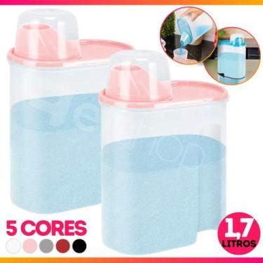 Imagem de Kit 2 Dispensers Porta Sabão Líquido Pó Amaciante 1700ml - Plas Tutti,