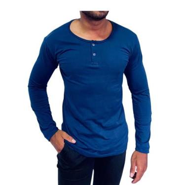 Imagem de Camisa Henley Masculina Manga Longa Algodão Egípcio Confortável Blusa 