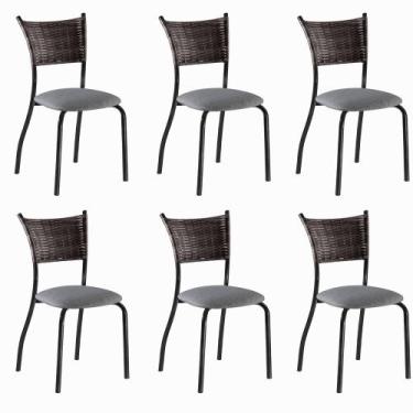 Imagem de Conjunto 6 Cadeiras de Jantar Pés Pretos MD05 Mais Decor, Linho Cinza/