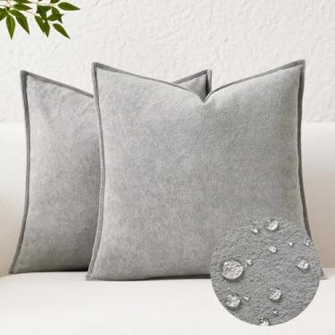 Imagem de Kevin Textile Capas de almofada decorativas à prova d'água cinza claro 66 x 66 cm pacote com 2 fronhas macias texturizadas Euro fronhas elegantes para sofá, poltrona, cama, decoração de casa