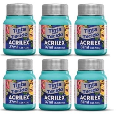 Imagem de Tinta Para Tecido Fosca Acrilex 37ml 6 Unidade Artesanato Fixação Frio Alta Cobertura – Fixação a Frio e Alta Cobertura Com Acabamento Fosco, Este Kit É A Escolha Perfeita Para Quem Busca Qualidade (Turquesa 577)