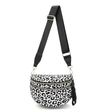 Imagem de Bolsa tiracolo quadriculada - Bolsa feminina quadriculada espaçosa bolsa quadriculada pochete com alça ajustável, Leopardo preto e branco
