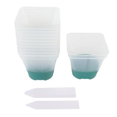 Imagem de HEEPDD Kit de Etiquetas de Vaso de Berçário, 12pcs Práticos Mole de Silicone de Silicone Com Panela de Berçário Com Orifícios de Drenagem Vaso de Planta Plástica Reutilizável Com 12 (Verde)