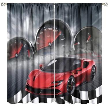 Imagem de Cortina de carro de corrida, painel de carro esportivo vermelho para meninos, quarto de adolescente, sala de estar, tratamento de janela, conjunto com 2 painéis, tamanho total 107 cm L x 160 cm C