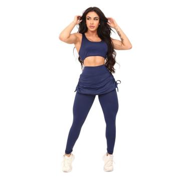 Imagem de Conjunto Feminino Vih Triny Top e Legging Saia Repuxada Moda Fitness-Feminino